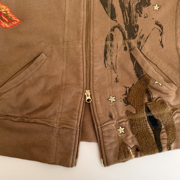 Johnny Was Los Angeles Khaki Two-Way Zip Hoodie Medium - Picture 4 of 13